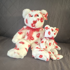 Ty Beanie Buddy Smooch White Bear Plush Red Kiss Print Hearts w/ Hang Tag 2001