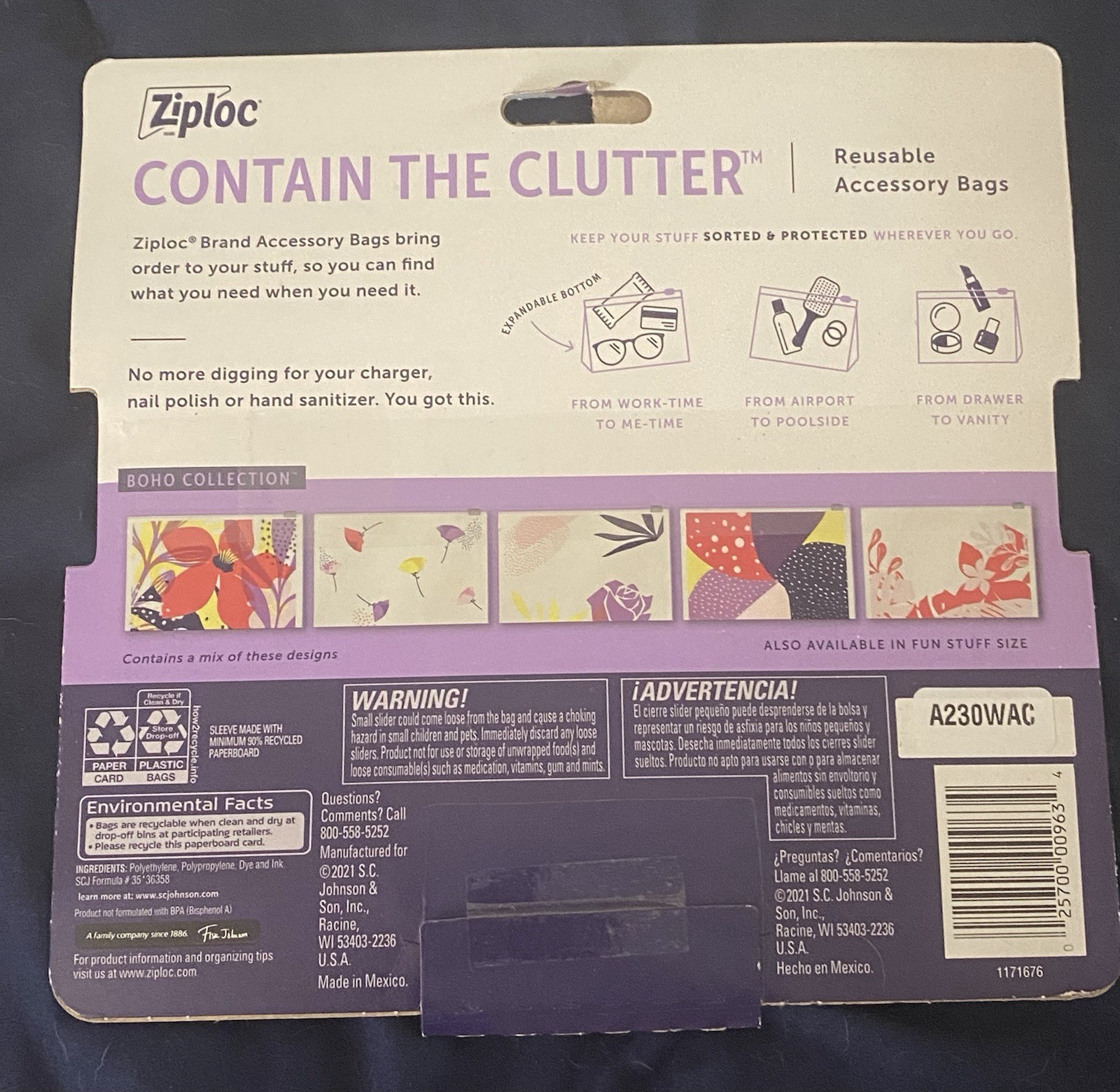 Ziploc Contain The Clutter Reusable Accessory Bags - 5 pack