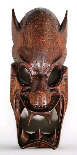 Vtg HAND CARVED MASK Wooden DEMON Wood 18.5” Art Dance Halloween POINTED TEETH - Picture 1 of 4