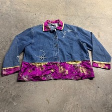 Chico's Purple Chinese Brocade Denim Patchwork Embroidered Denim Shacket S/3 Y2k