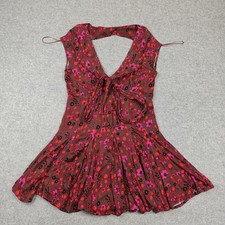 Free People Dress Womens M Brown Red Floral Wrap Cutout Fit & Flare Mini Short