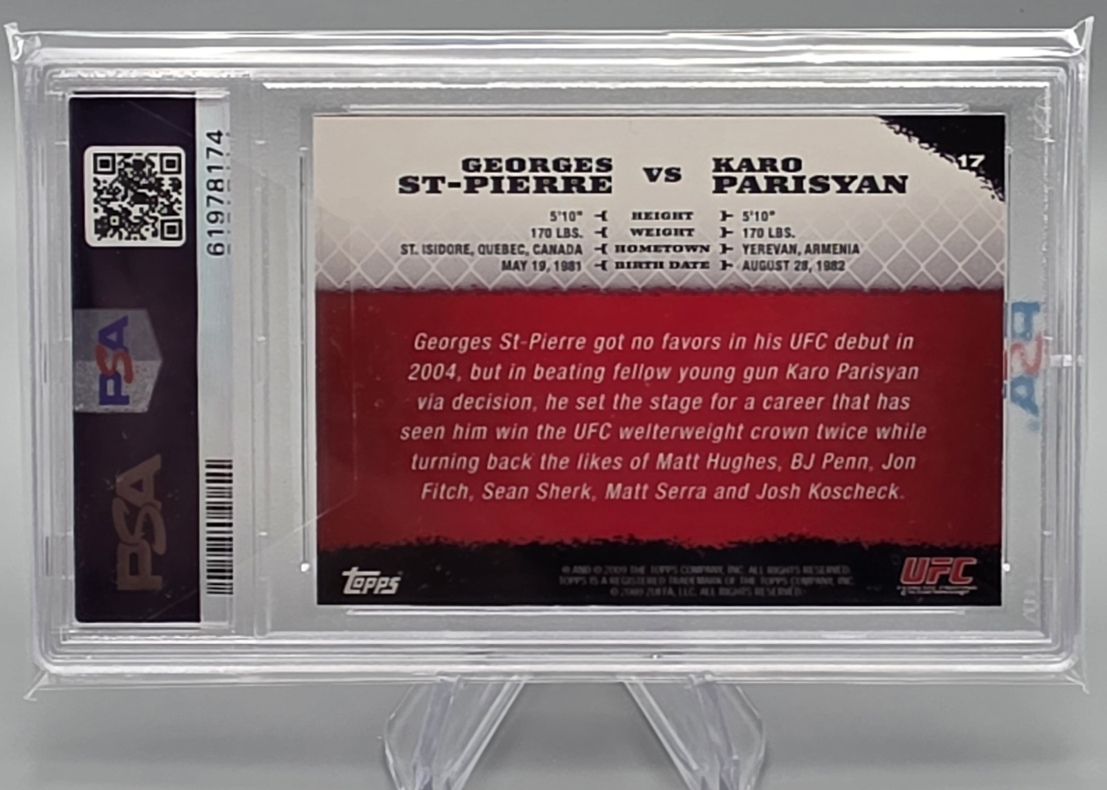 2009 Topps UFC Round 1 RC Georges St-Pierre Karo Parisyan Mint PSA 9 Rookie view 3
