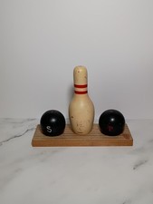 Juego de saleros y pimenteros de madera vintage de bolas de boliche y alfiler JAPÓN