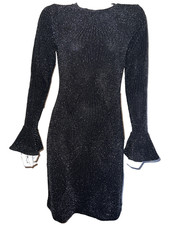 Nichael Michael Kors Glitter Black Stretch M Dress Bell Sleeves Bodycon New