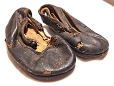 antique 1890 baby child shoes black straps button 4.5 inch Edwardian original