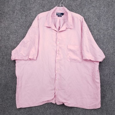 トップス POLO Ralph Lauren CALDWELL M SILK LINEN Polo Ralph Lauren Caldwell Camp Shirt Mens 3X Big Pink Silk Linen