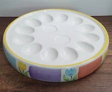 Vtg 1998 Mervyn's Ceramic Deviled Egg Plate  Easter Platter Tulip Spring