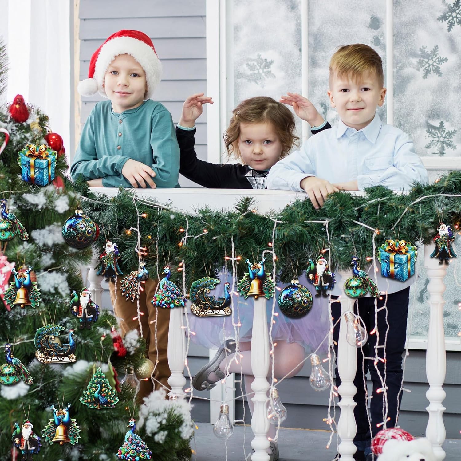 Barydat 30 Pcs Christmas Peacock Ornaments for Christmas Tree Ornament Hanging V