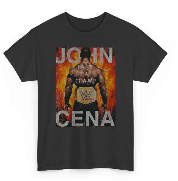 WWE John Cena Black T-Shirt , The Last Real Champion Flame Graphic
