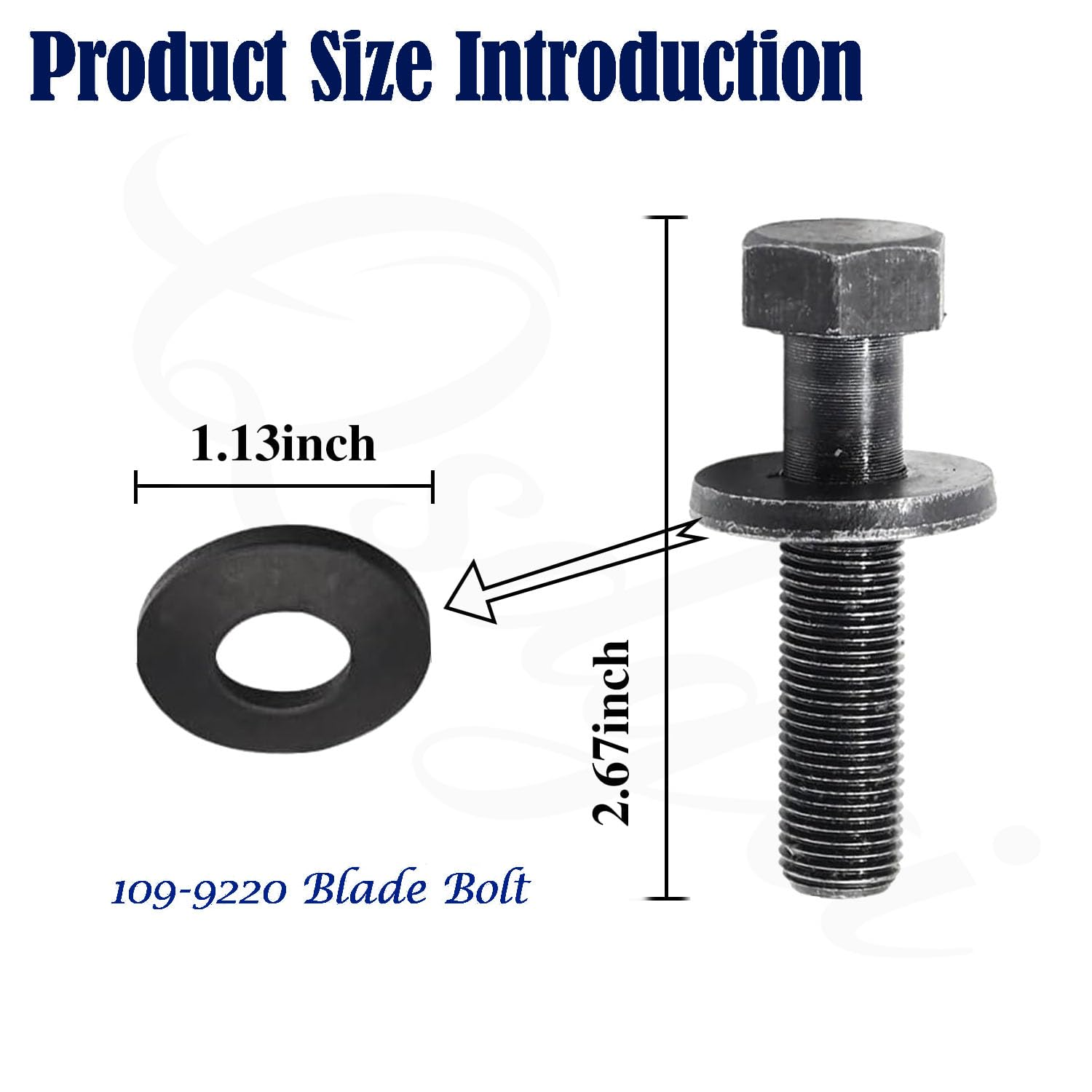 Three black Blade Bolts, 109-9220, with 1.13-inch diameter by 2.67-inch length, shown beside a white product label.