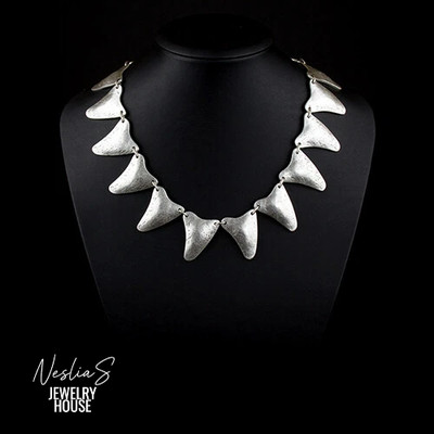 Statement Kette Silber, Mittelalter Halskette Mit Dreiecken,Gothic Metall Schmuk