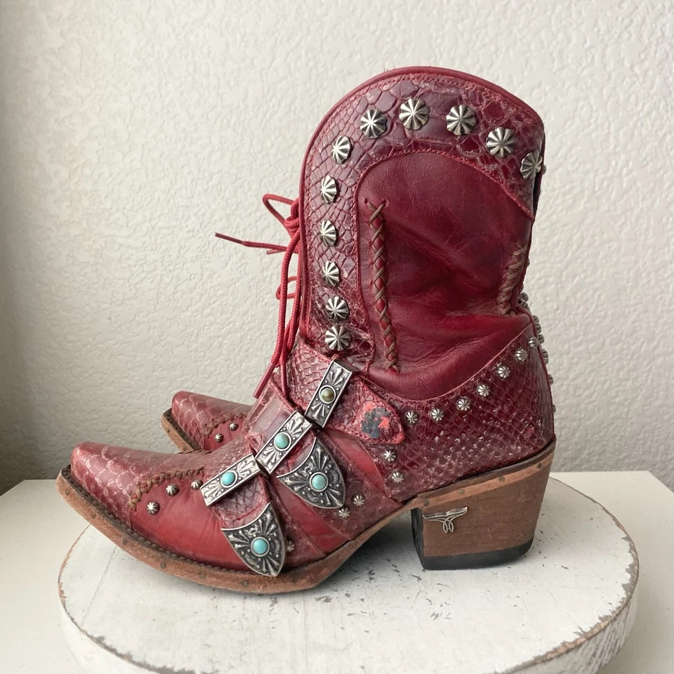 Botas de Vaquero Lane SHOWDOWN para Mujer 7.5 Rojo Corto Vaquera Occidental Botines con Cordones Foto 4 de 4