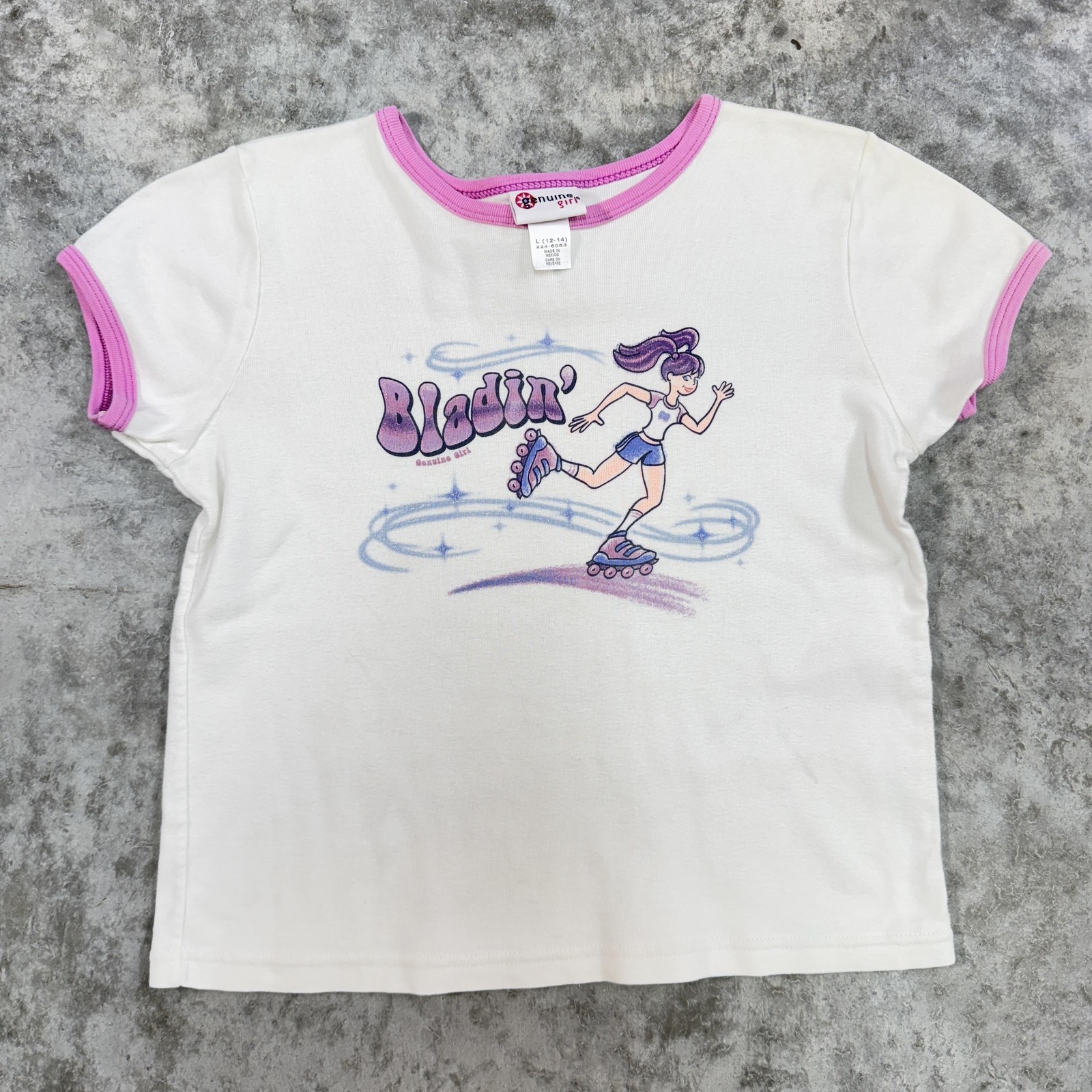 Genuine Girl Shirt Womens small White Pink Bladin Rollerblade Skater 2000s Y2K