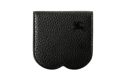Burberry Unisex ''Chess'' Black Texture Leather Logo Credit Card Case