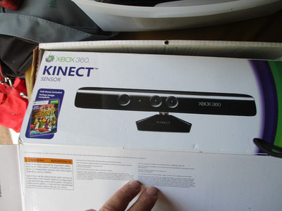 Microsoft Xbox 360 Kinect Sensor  With Power Adapter- Black, bunch of cords.