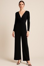 Eliza J Long Black Holiday Wide Leg Stretch Jersey Jumpsuit Black 12 NWOT