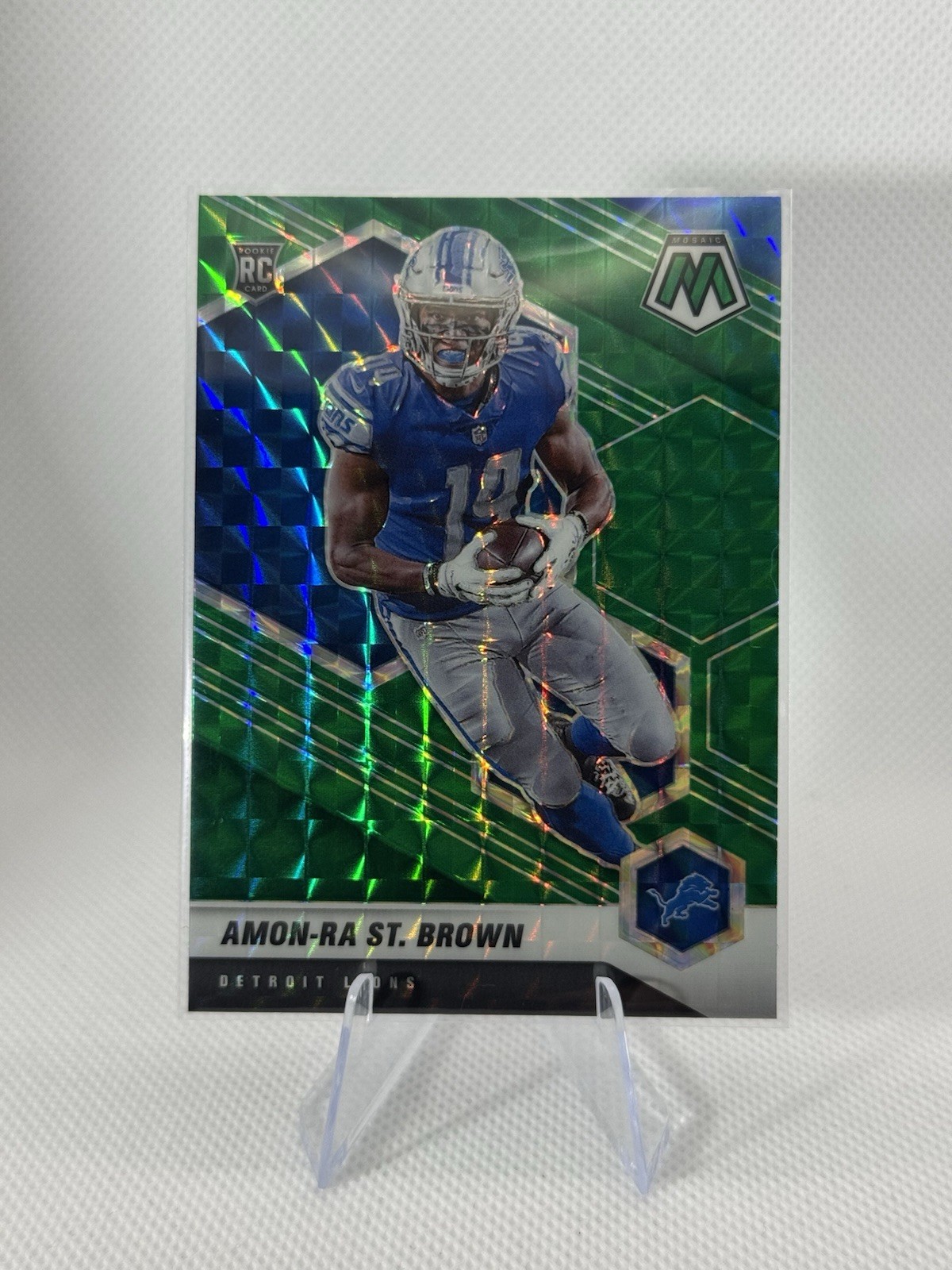 2021 Panini Mosaic Amon-Ra St. Brown Green Mosaic Prizm #328 Lions RC💥📈📈