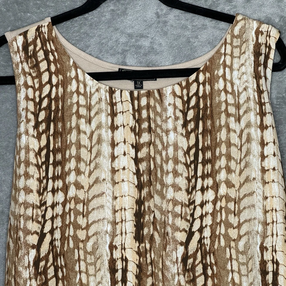 DG2 Diane Gilman 1X Camisa Camiseta sin Mangas Marrón Abstracto Cuello Redondo Elastizado Foto 3 de 4