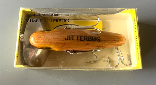 Vintage Early WOOD Fred Arbogast Muskie Jitterbug Topwater W/Box & Catalogue