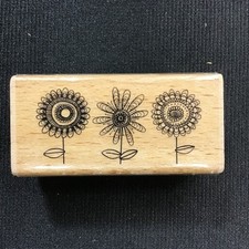 Three Flowers Rubber Stamp Border Stamp 1x2.5 inches Light Stain