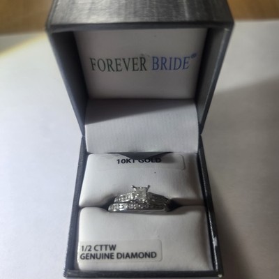 10K White Gold Bridal Set! Wedding, Engagement Rings! Forever Natural Diamonds!