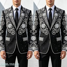 Beaded Crystals Men Suits Customized Groom Tuxedos Party Prom Blazer Wedding