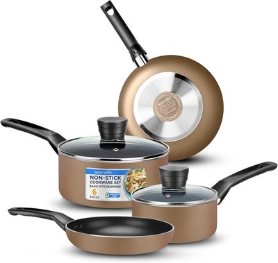 SereneLife SLCW6GLD 6-Piece Pots and Pans Set (Open Box)
