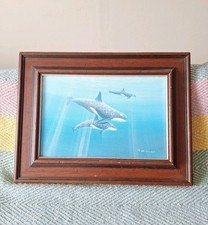 Hand Painted Framed Painting Whales In Sunlight Oil Or Acrylic Student Signed