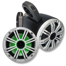 Black Kicker Wake Towers with White Kicker 6.5" Marine RGB LED Speakers Pair