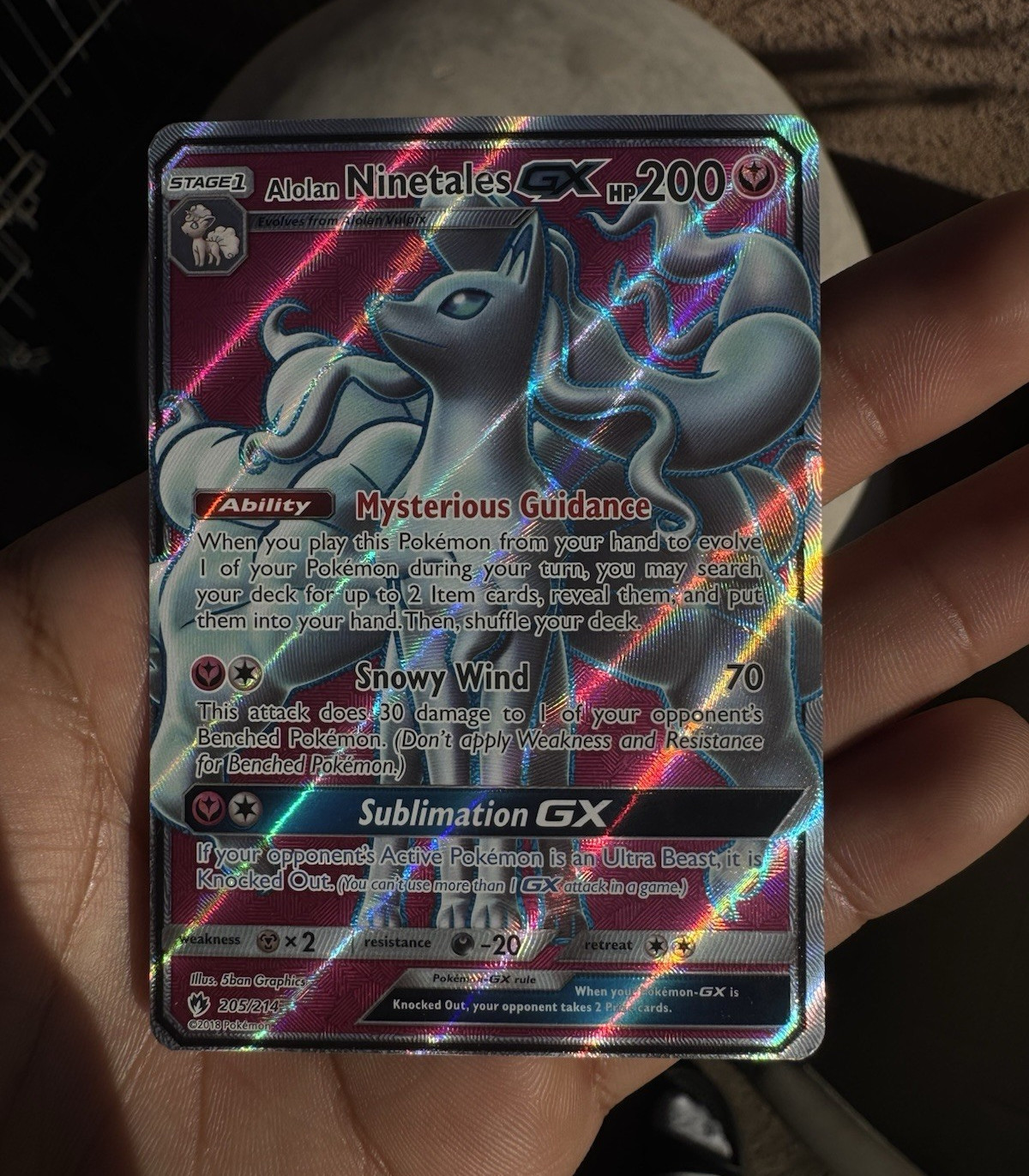 Pokemon Alolan Ninetales GX Full Art Holo Secret Rare 205/214 SM-Lost Thunder