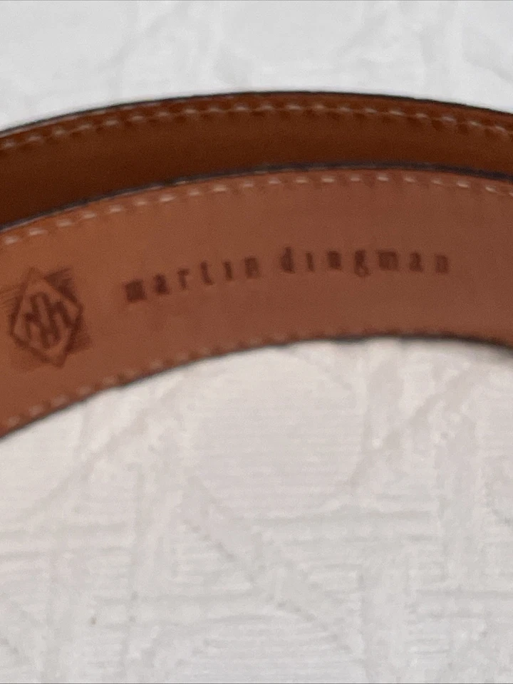 Cinturón de cuero de becerro grano cocodrilo Martin Dingman para hombre talla 38 marrón hecho a mano EE. UU. Foto 2 de 4