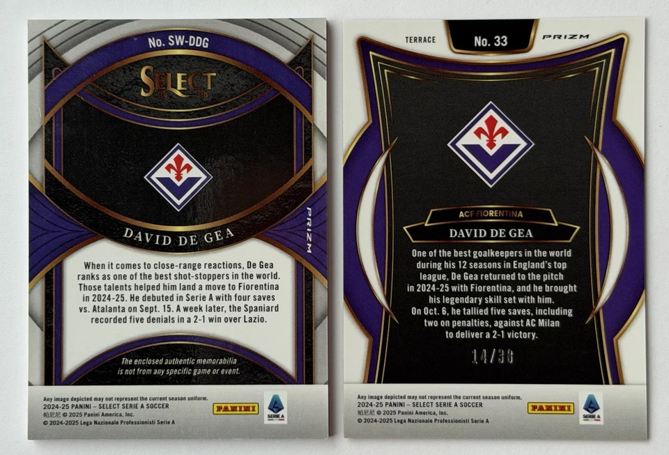 2024-25 Panini Select Swatch David de Gea Fiorentina + Bonus Card - Image 2 of 4