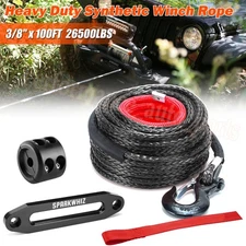 SPARKWHIZ 26500LBS 3/8"x100FT Synthetic Winch Rope Cable Kit Winch Line Cable US