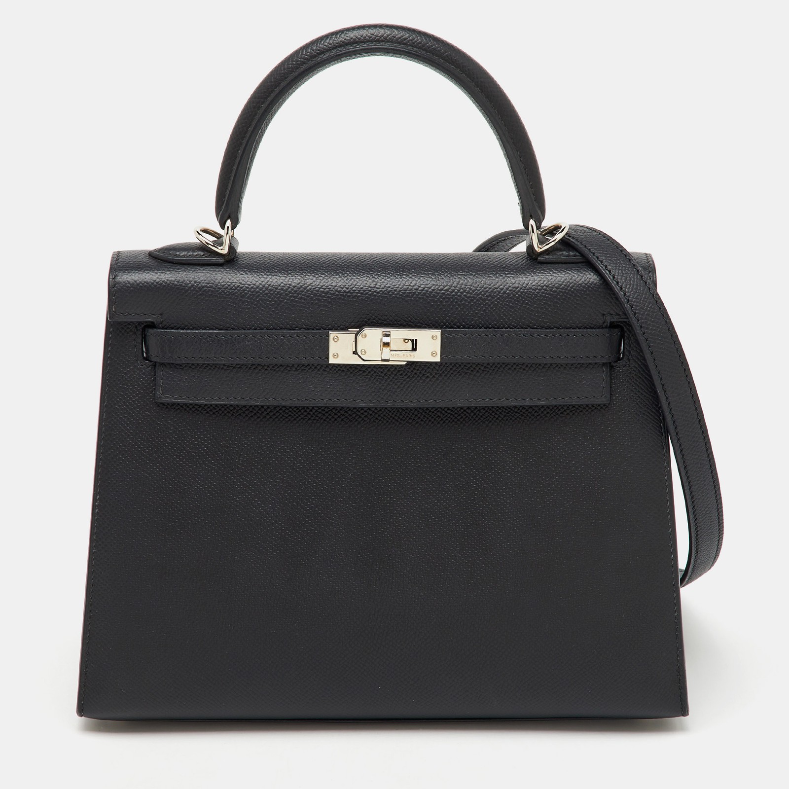 Hermes Kelly 25 Sellier Bag in Black Epsom Leather with Palladium Hardware