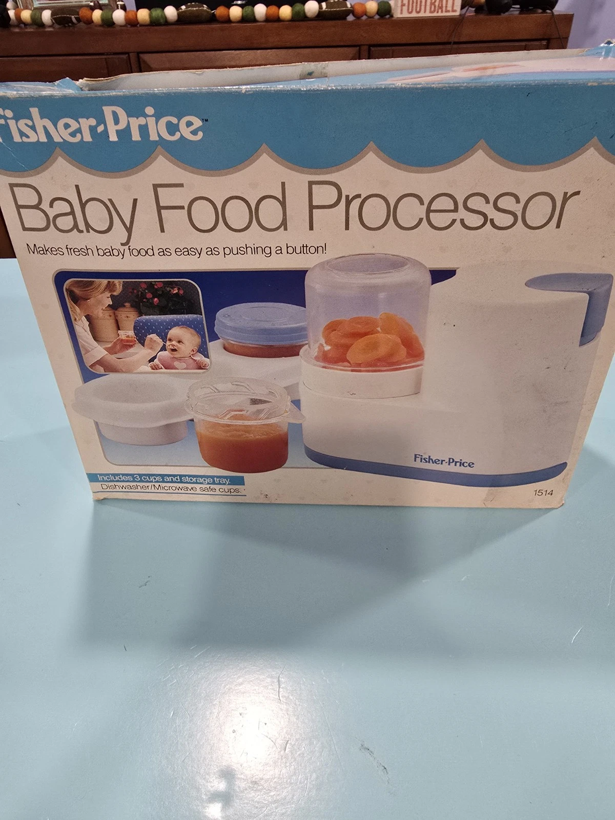 Fisher Price 1989 Baby Food Processor 3 Jars Storage Tray & Push Button Blender