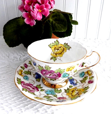 Vtg Royal Standard Porcelain  Royal Tudor  Cup & Saucer with Floral Decorations