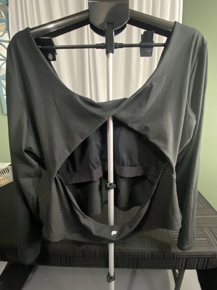 Woman’s Fabletics Top with Built In Bra Fashionable Twist In Back Open ...