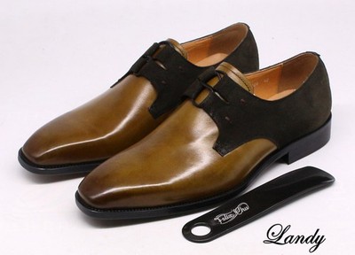 Men's Square Toe Real Leather Business Dress Formal Splicing Derby Shoes Wedding