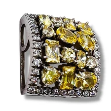 925 Sterling Silver Yellow Stone Cluster Square Slide Charm Pendant 23mm 10g