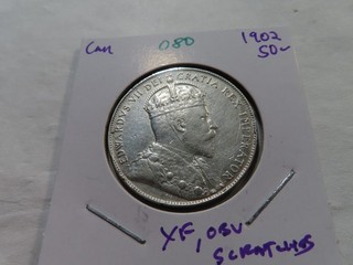 O80 Canada 1902 50 Cent XF Obv. Scratches