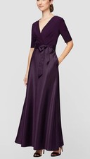 SIZE 14 P Alex Evenings Surplice Neckline Ballgown Full Satin Skirt Jersey