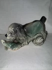 Vtg McCoy USA Planter Ceramic Pottery Dog with Turtle & Hat Blue Gray Glaze 7.5”