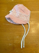 Vintage American baby Fleece Lined Pink Corduroy bonnet 9-12 Month