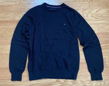 New Tommy Hilfiger Men  s Crewneck Sweater Black 100 Cotton Size M