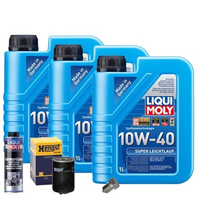 Motoröl 10W40 LIQUI MOLY 3L+HENGST Ölfilter+Spülung+Ölablassschraube