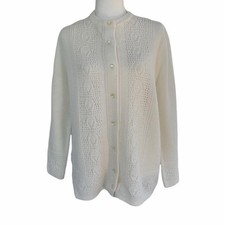 Vintage Crochet Cream Colored Cardigan Knitted Sweater Women  s Large