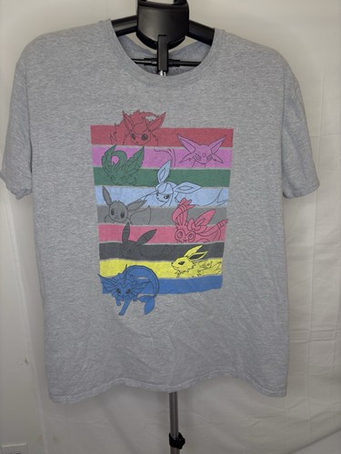 Pokemon Eevee Evolutions Graphic T Shirt Gray Flareon Jolteon Vaporeon Size XL