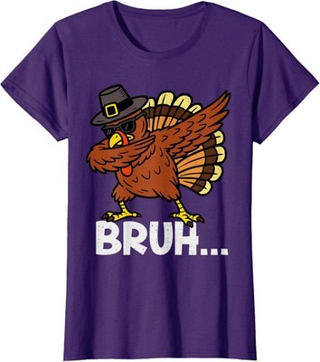 Funny Bruh Dabbing Turkey Dab Thanksgiving Fall Ladies' Crewneck T-Shirt