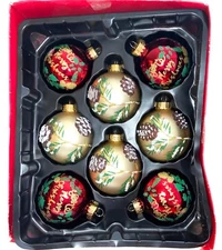Rite Aid Christmas Ornaments Set Faux Glass Red Gold Glitter Holiday