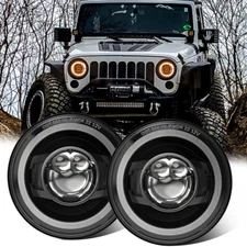 Pair 7" inch Round LED Headlights w/Halo DRL For Jeep Wrangler JK TJ LJ CJ 1997+